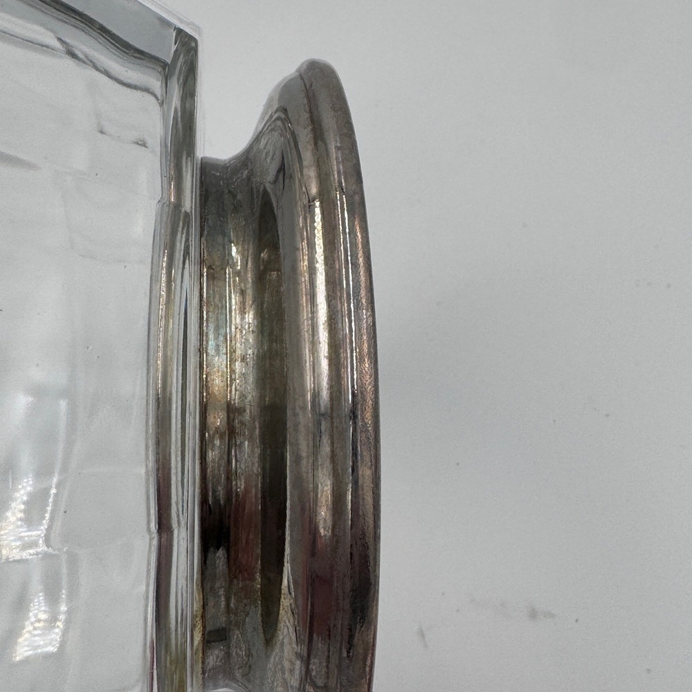Vintage Faceted Glass Bowl Dish Silver Tone Pedestal Base Clear Decor - Picture 11 of 16